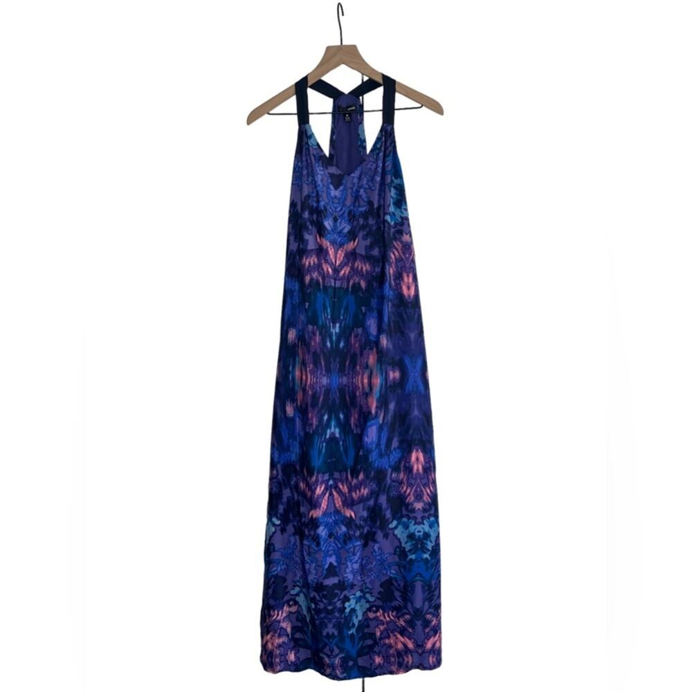 Aqua Blue and Purple Patterned Maxi Dress